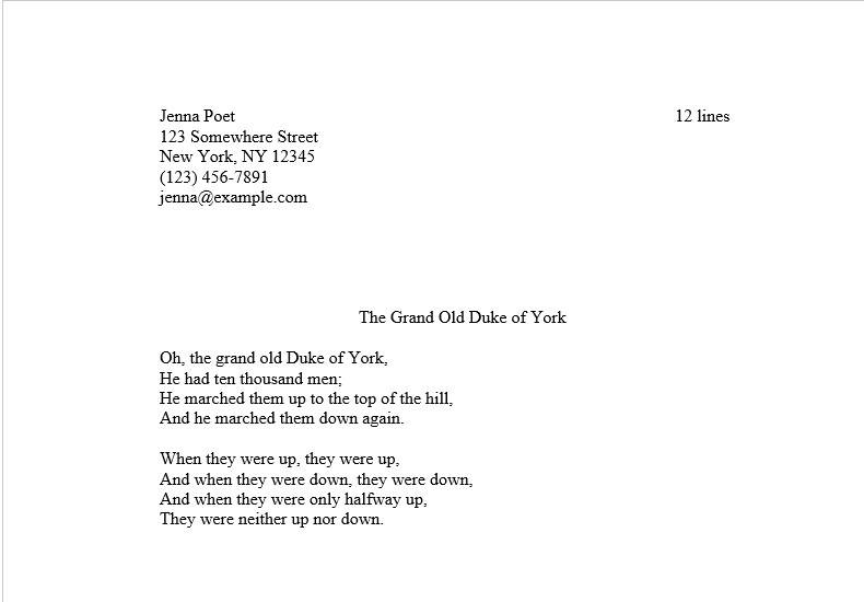 example of poem manuscript format