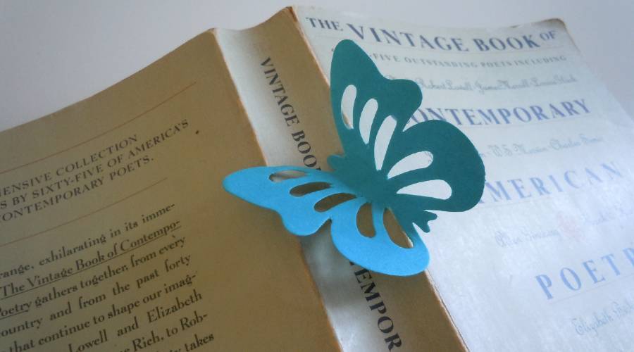 poetry book with paper butterfly on spine