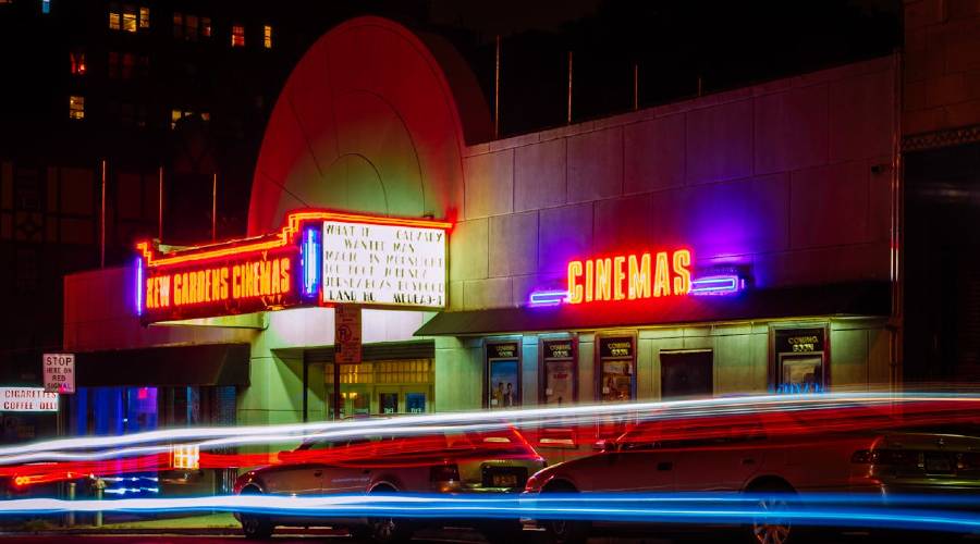 cinema with neon sign cinema with neon sign