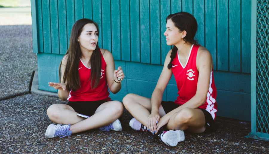 two girls talking