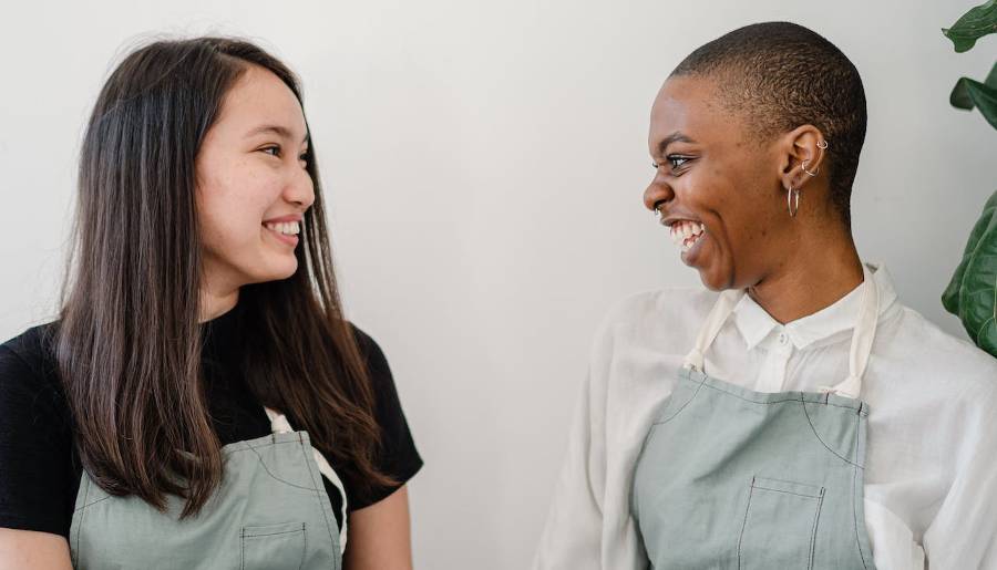 two women talking